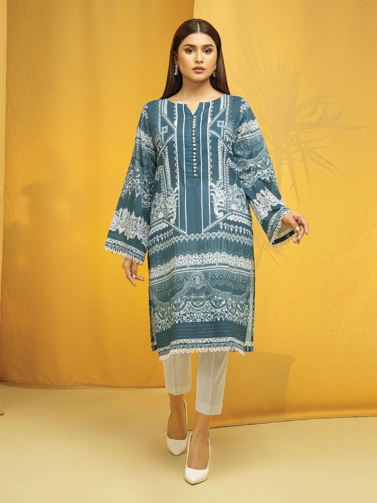 EWU22V1-23543 Unstitched Teal Embroidered Lawn 1 Piece